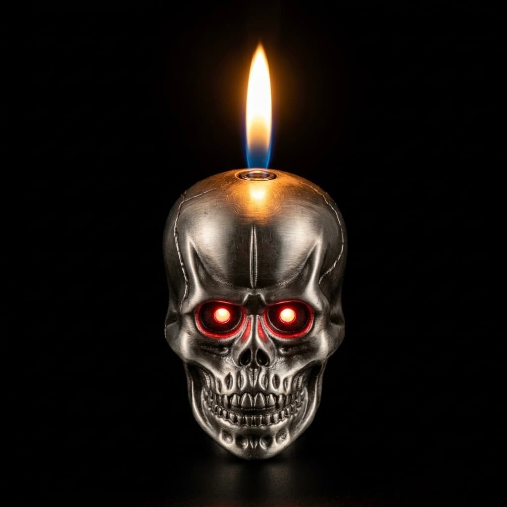 Skull lighter with automatic lighting and music