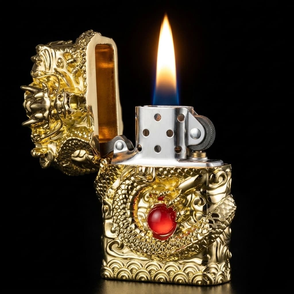 Fancy antique Zippo style lighter, Gold, photo 1 of 4