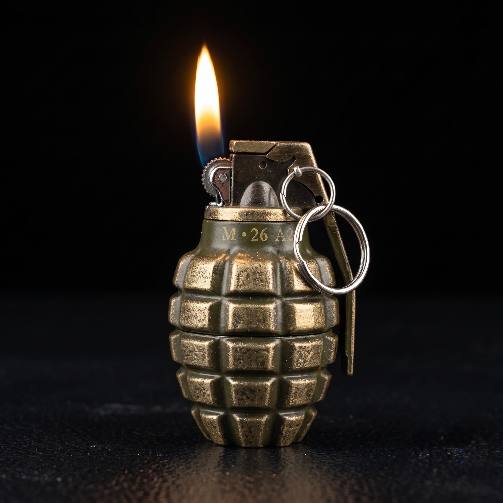 Grenade flint wheel lighter (golden and green)