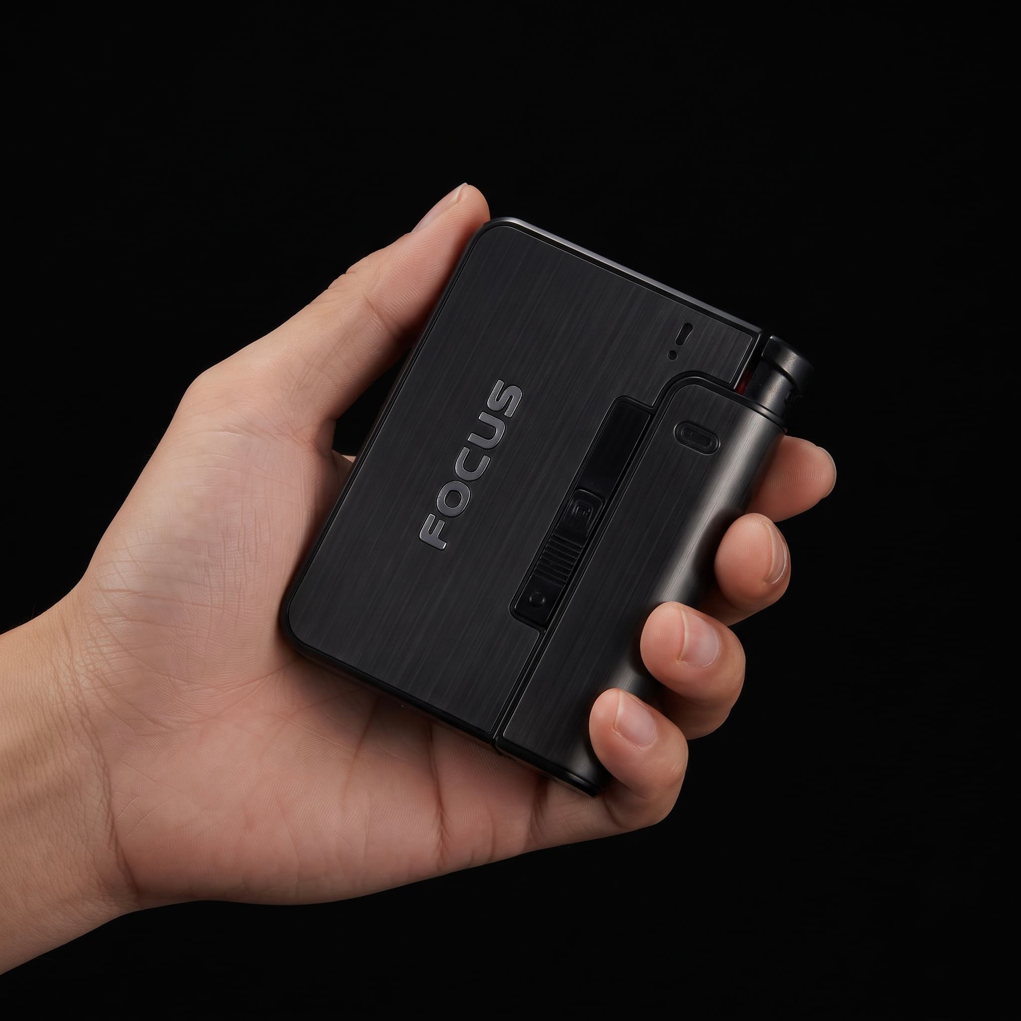 Focus cigarette case with detachable flame lighter, Black, photo 1 of 4